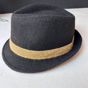 CLASSIC JUTE PANAMA HAT WITH CONTRASTING BAND, BLACK COLOR